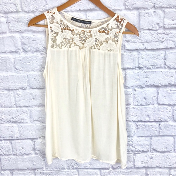 Zara Tops - Zara Basic Lace Ivory Tank Blouse